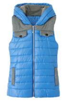 Romwe Quilted Plaid Blue Hoodied Vest
