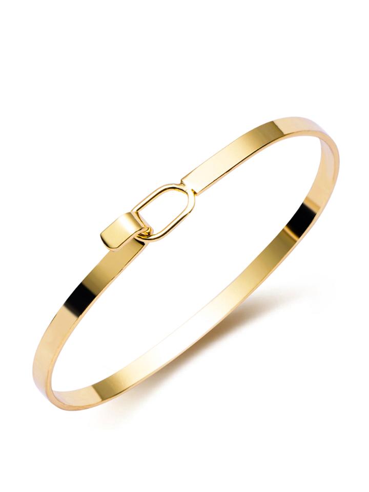 Romwe Gold Plated Buckled Minimalist Open Bracelet