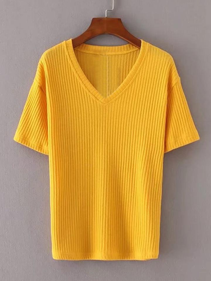 Romwe V Neckline Ribbed Knitwear