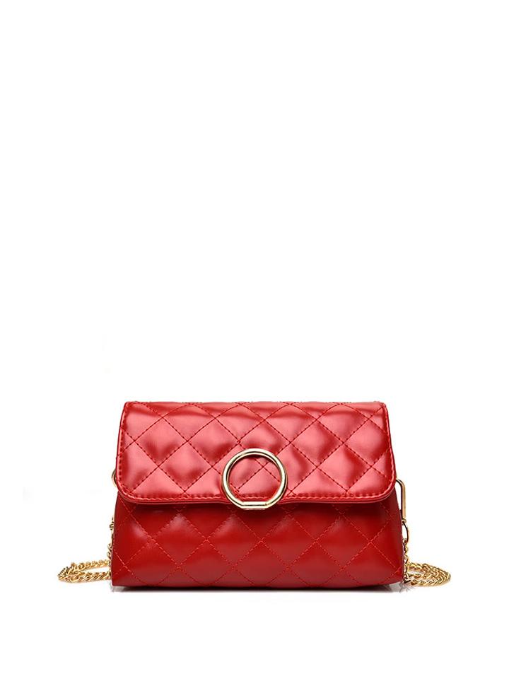 Romwe Ring Button Quilted Pu Crossbody Chain Bag