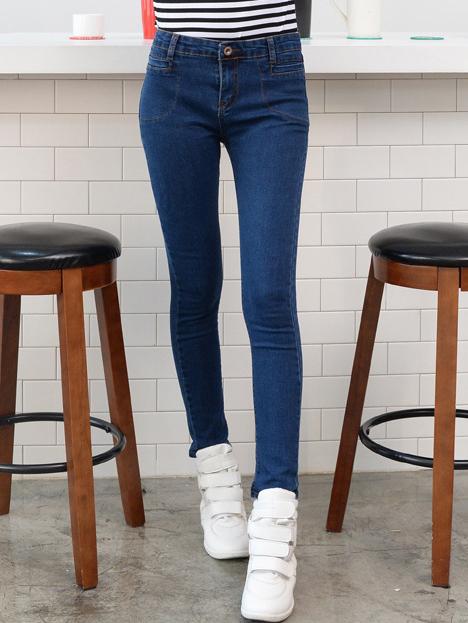 Romwe Women Blue Denim Slim Leg Jeans