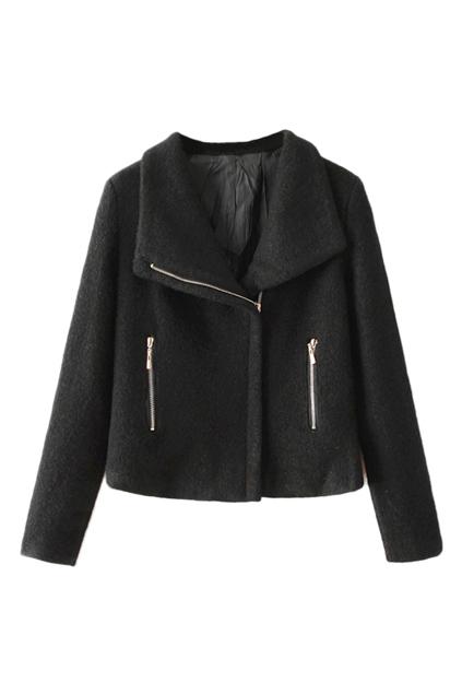 Romwe Lapel Zippered Sheer Black Coat