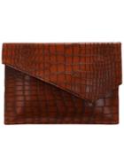 Romwe Brown Pu Crocodile Assymetrical Flap Envolope Bag