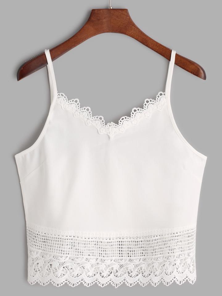 Romwe White Lace Scallop Trim Cami Top