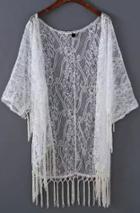 Romwe With Tassel Lace White Top