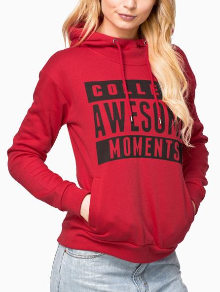 Romwe Red Letter Print Drawstring Hooded Sweatshirt