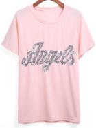 Romwe With Sequined Letter T-shirt