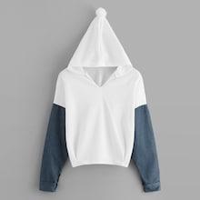 Romwe Pom Pom Contrast Hoodie