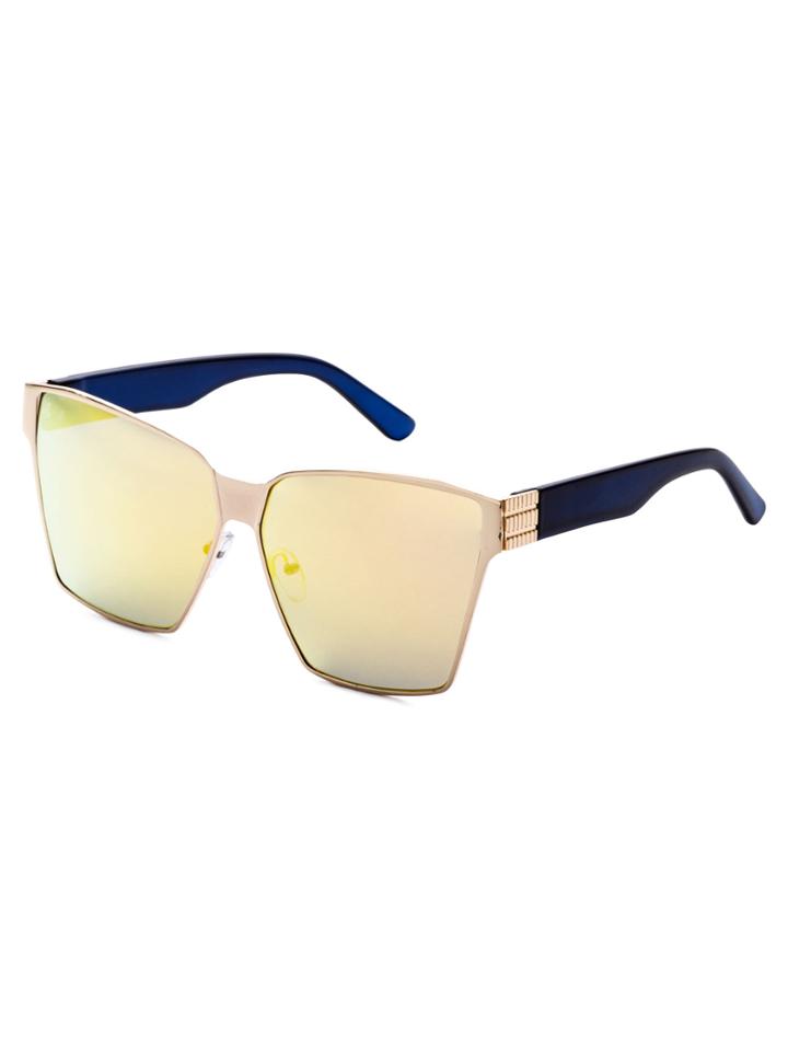 Romwe Metal Geometric Frame Gold Lens Sunglasses