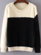 Romwe Black Color Block Ribbed Trim Round Neck Sweater