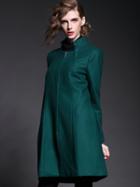 Romwe Green Stand Collar Long Sleeve Pockets Coat