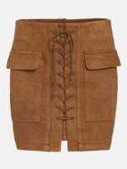 Romwe Khaki Suede Lace Up Front Pockets Bodycon Skirt