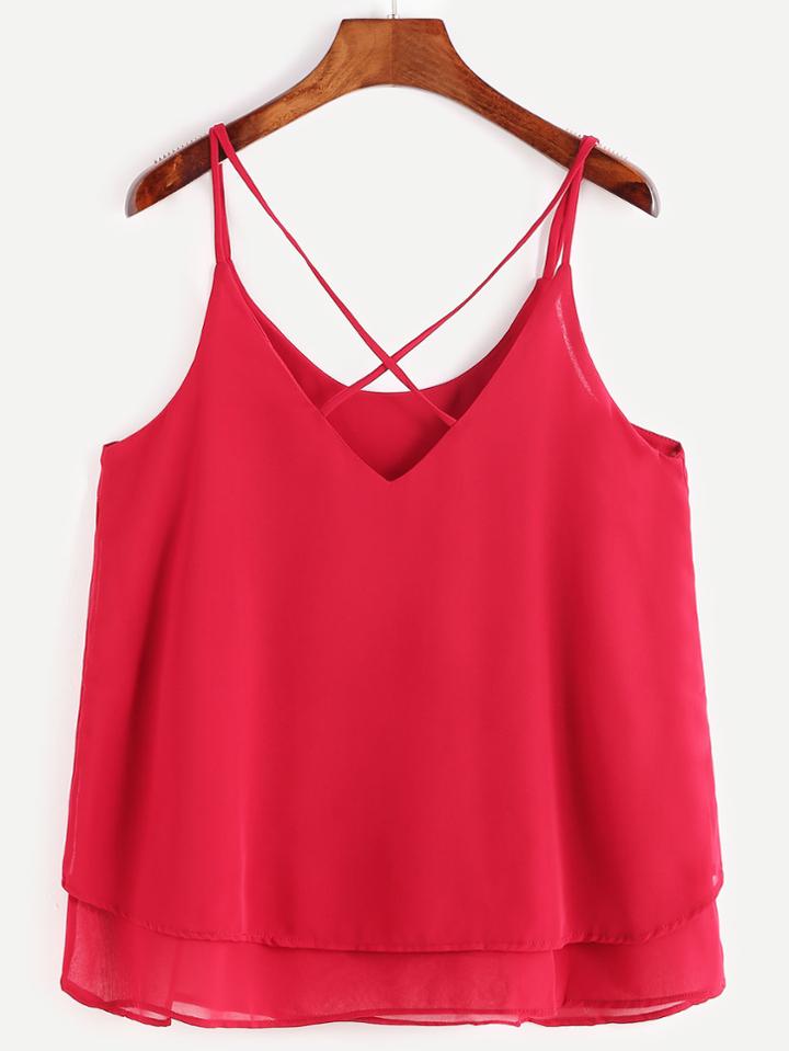 Romwe Burgundy Crisscross Chiffon Cami Top