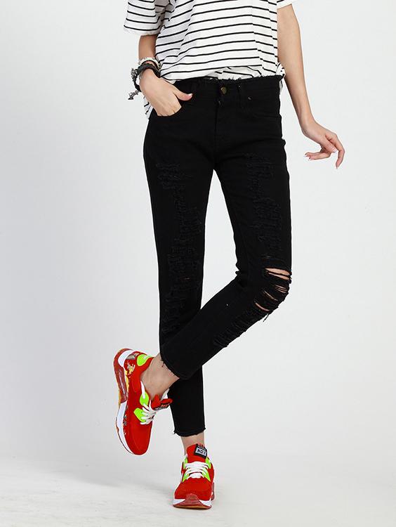 Romwe Knee Ripped Skinny Ankle Jeans