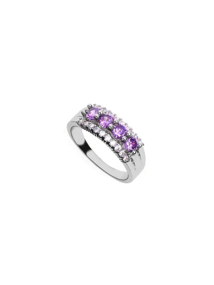 Romwe Silver Plated Purple Rhinestone Ring