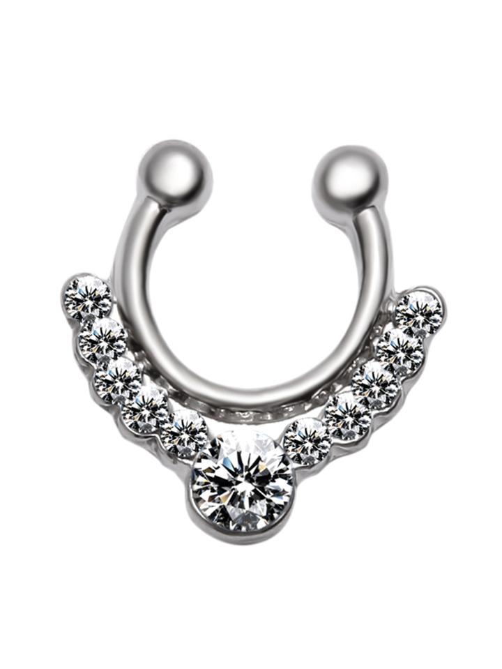 Romwe Silver Rhinestone Ball Nose Ring