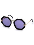 Romwe Black Hexagon Frame Grey Reflective Lenses Sunglasses