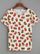 Romwe White Hamburgers And French Fries Print T-shirt