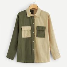 Romwe Cut And Sew Single Breasted Pocket Detail Blouse