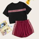 Romwe Plus Contrast Taped Tee With Shorts