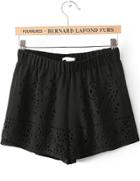 Romwe Black Elastic Waist Hollow Chiffon Shorts