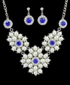 Romwe Blue Gemstone Silver Chain Necklace With Earrings