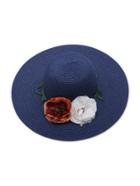 Romwe Blue Beach Style Straw Hat With Random Color Flower