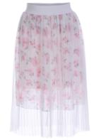 Romwe Elastic Waist Rose Print Mesh Skirt