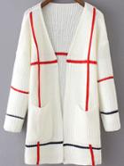 Romwe Long Sleeve Plaid White Coat