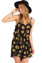 Romwe Sunflower Print Sleeveless Playsuit