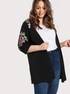 Romwe Flower Blossom Embroidered Open Front Coat