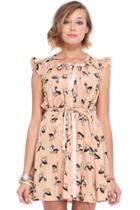 Romwe Deer Print Pleated Chiffon Pink Dress