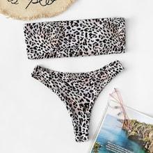 Romwe Random Leopard Bandeau Bikini Set