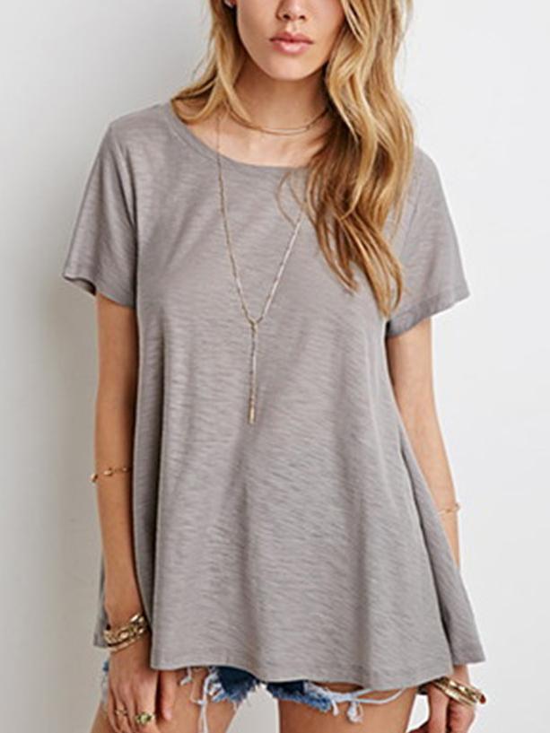 Romwe Women Short Sleeve Grey T-shirt