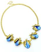 Romwe Blue Beetles Gemstone Gold Necklace