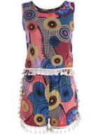 Romwe Tribal Print Tassel Top With Elastic Waist Shorts