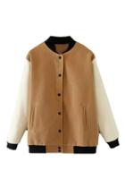 Romwe Faux Woolen Color Block Jacket