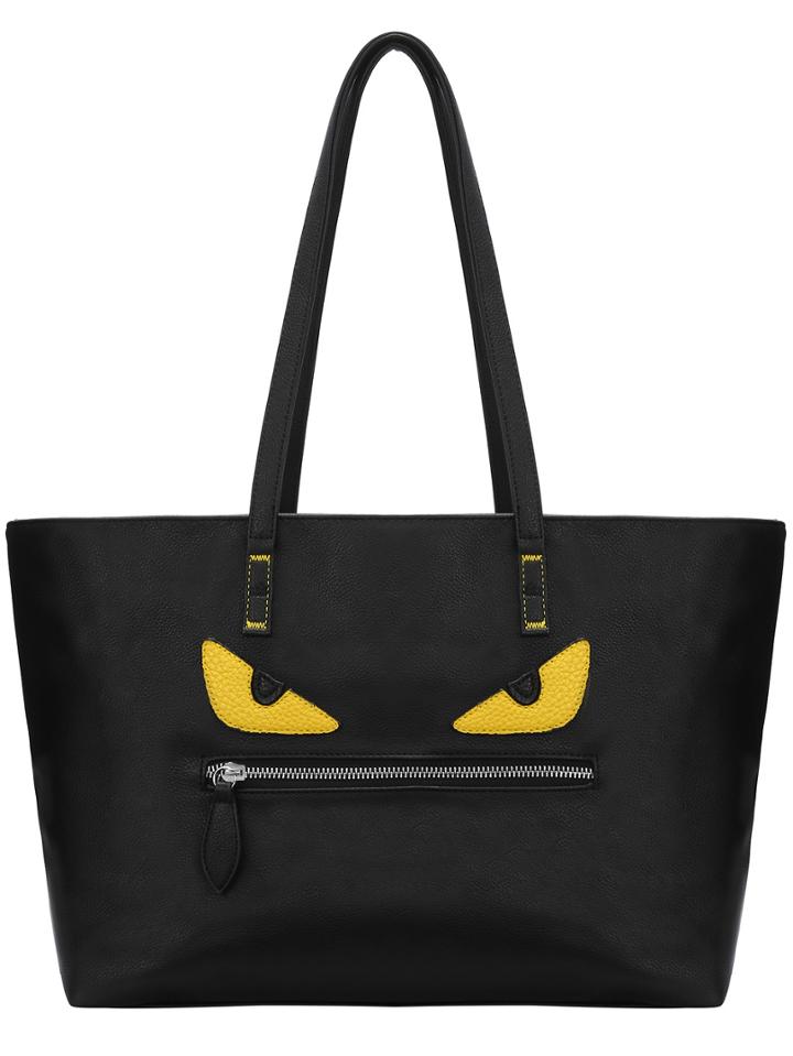 Romwe Black Zipper Eye Patterned Pu Bag