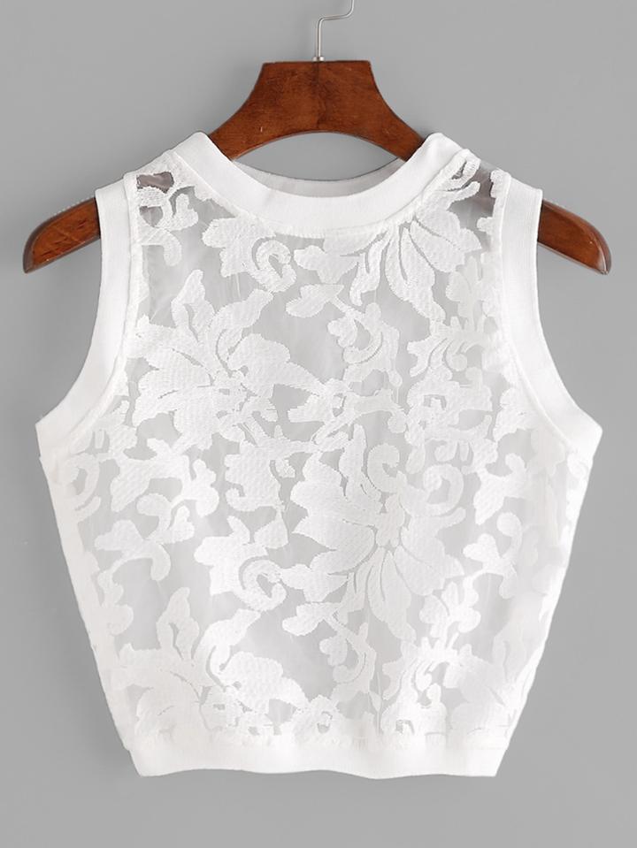 Romwe Organza Insert Crop Tank Top