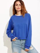 Romwe Blue Striped Trim Drop Shoulder Contrast Piping Sweatshirt