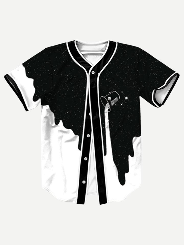 Romwe Men Galaxy Print High Low Blouse