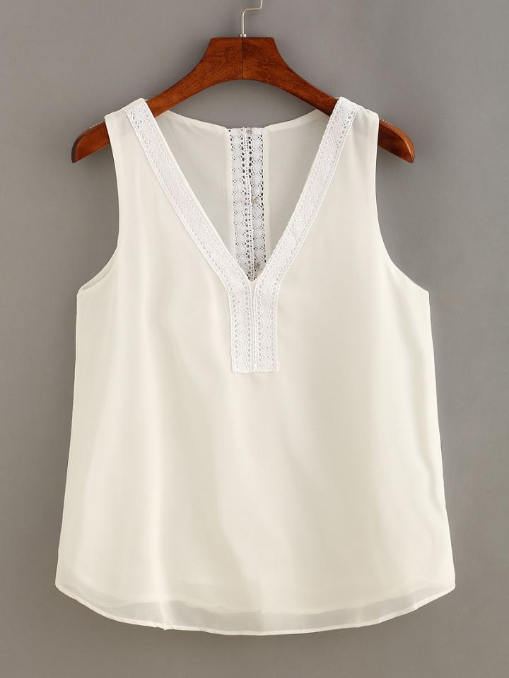 Romwe V Neck Chiffon Tank Top
