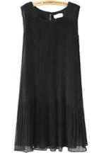 Romwe Sleeveless Chiffon Pleated Black Dress
