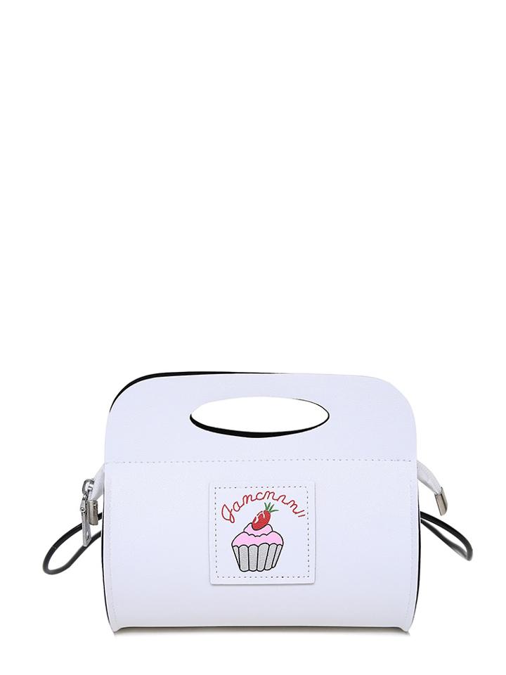 Romwe Cake Print Patch Raw Edge Shoulder Bag