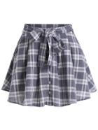 Romwe Single-breasted Plaid Bow Skirt