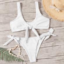Romwe Knot Front Top With Tie Side Bikini Set