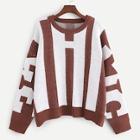 Romwe Plus Two Tone Striped Sweater