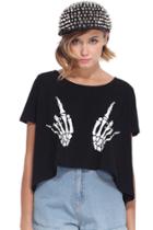 Romwe Skull Hand Black T-shirt