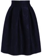 Romwe Jacquard Flare Midi Navy Skirt