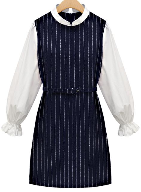 Romwe Stand Collar Vertical Stripe Dress